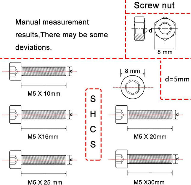 Newlng M5 304 Stainless Steel Bolts and Nuts, Hex Flat Head Cap Bolts Screws Nuts Hexagon Socket Head Screw,Heavy Duty H
