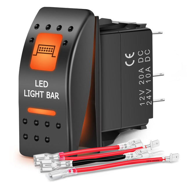 Nilight UTV LED Light Bar Rocker Switch on off 5 PIN SPST Lights Switches W/Orange Backlit 12V 24V Toggle Compatible for