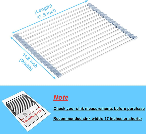 Seropy Roll up Dish Drying Rack, over the Sink Dish Drying Rack Kitchen Rolling Dish Drainer, Foldable Sink Rack Mat Stainless Steel Wire Dish
