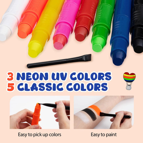 8 Color Face Painting Kits for Kids, Beesjuy Water Based Face Paint Kit, Makeup Kit Plant Ingredients Face Crayons, Painting Party for Adults&Kids