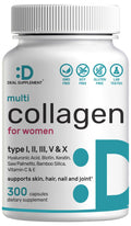 Multi Collagen Pills with Vitamin C, E & Biotin, 300 Capsules â Hydrolyzed Collagen Peptides â 11 in 1 Formula with Saw Palmetto, Bamboo Silica, &