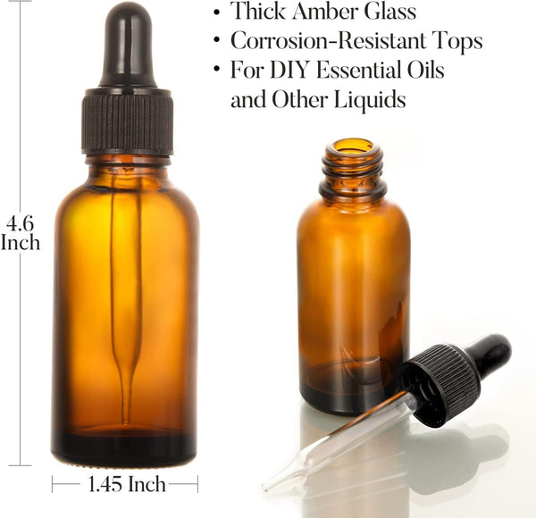 AOZITA 4 Pack, 2 Oz Dropper Bottles with 1 Funnel & 4 Labels - Essential Oils Bottles for Health, Personal Care & Beauty - 60Ml Thick Dark Amber