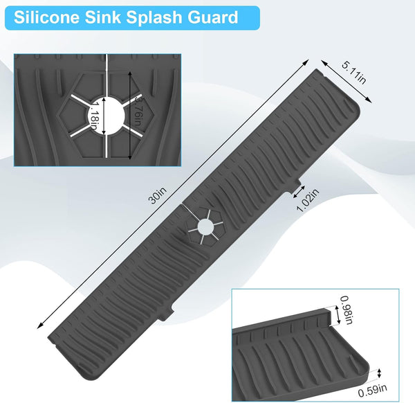 Derlights 30 Inch Sink Splash Guard Mat,Silicone Faucet Handle Drip Catcher Tray, Longer Silicone Sink Mat for Kitchenbathroom, Drip Protector