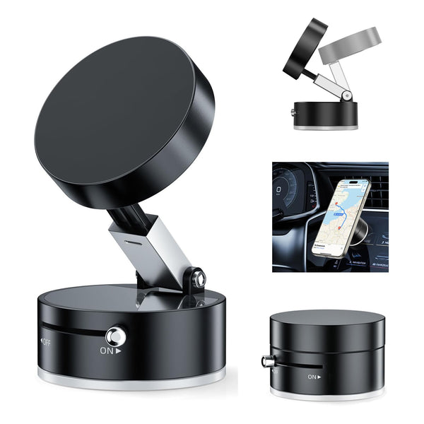 Vacuum Suction Magnetic Car Phone Holder Mount Fit All Phones,Adjustable Phone Holders for Your Car,Mechanical Lock No Need Charging,Metal Ring
