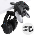 PC Gaming Headphone Stand & Controller Holder, 3 in 1 under Desk Clamp Universal Headset Controllers Hook with Adjustable and Swivelling Arm