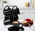 Bene Casa Black 9-Pc Espresso Set W/Metal Stand, 4 Espresso Cup Set, Cup & Saucer Set, Color Negro Juego De 4 Tazas Y 4 Platos Con Stand De Metal