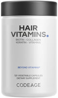 Codeage Hair Vitamins 10000 Mcg Biotin, Keratin, Collagen, Vitamin A, B12, C, D3, E, Zinc, Turmeric, Probiotics, Enzymes, Inositol - Hair Care