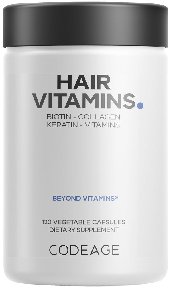 Codeage Hair Vitamins 10000 Mcg Biotin, Keratin, Collagen, Vitamin A, B12, C, D3, E, Zinc, Turmeric, Probiotics, Enzymes, Inositol - Hair Care