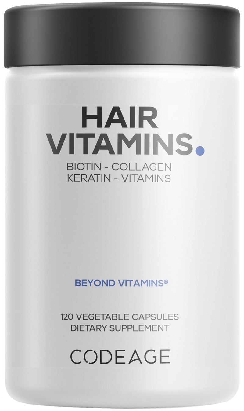 Codeage Hair Vitamins 10000 Mcg Biotin, Keratin, Collagen, Vitamin A, B12, C, D3, E, Zinc, Turmeric, Probiotics, Enzymes, Inositol - Hair Care