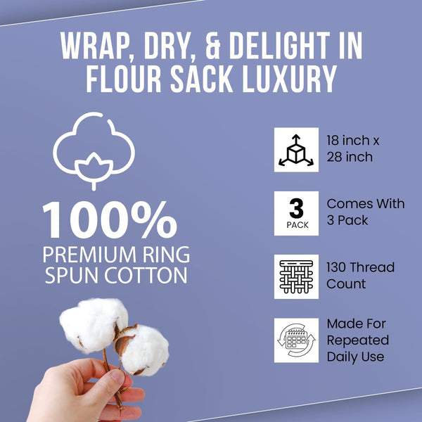 WHITEWRAP Flour Sack Towels 18X28 â 100% Cotton (Pack of 3), Reusable Kitchen Tea Towels for Baking, Crafts, Embroidery Ideas