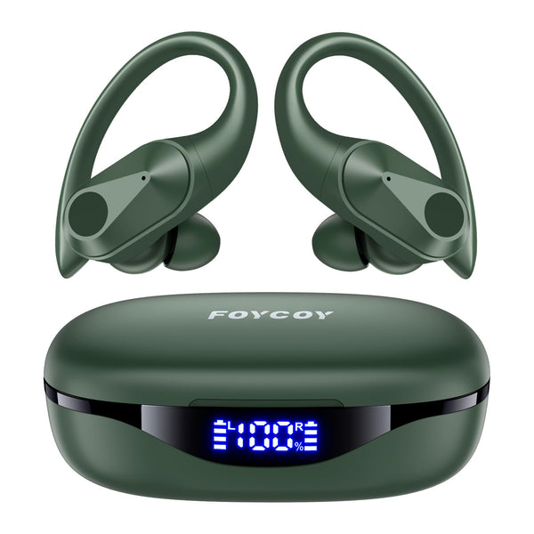 Wireless Earbuds, 90H Playtime Bluetooth Headphones, over Ear Buds with LED Display, Stereo Bass Earphones, Wireless Charging Case, IPX7