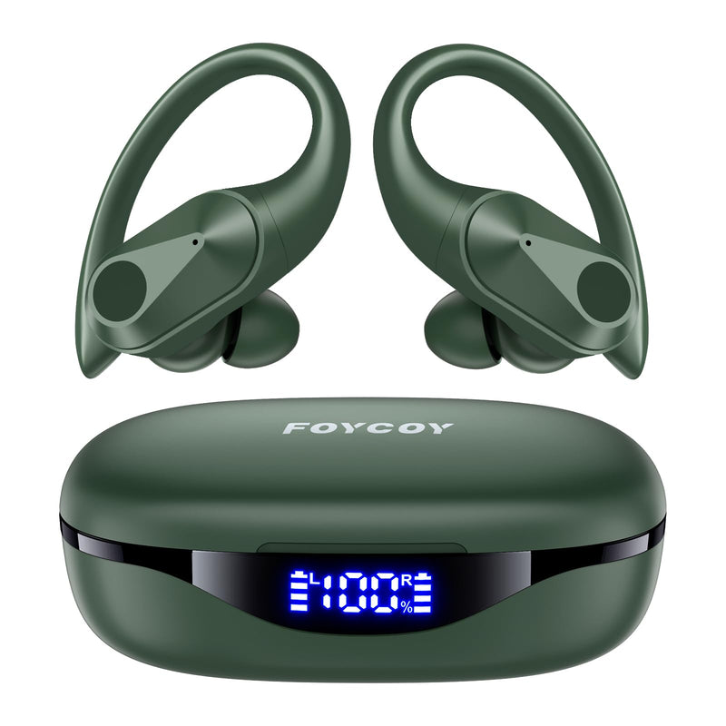 Wireless Earbuds, 90H Playtime Bluetooth Headphones, over Ear Buds with LED Display, Stereo Bass Earphones, Wireless Charging Case, IPX7
