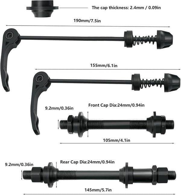 MTB Quick Release Bicycle Hub, Road Mountain Bike Front & Rear Axle Hollow Shaft Set with Standard Spacing (1 Pair, 4 Piece)