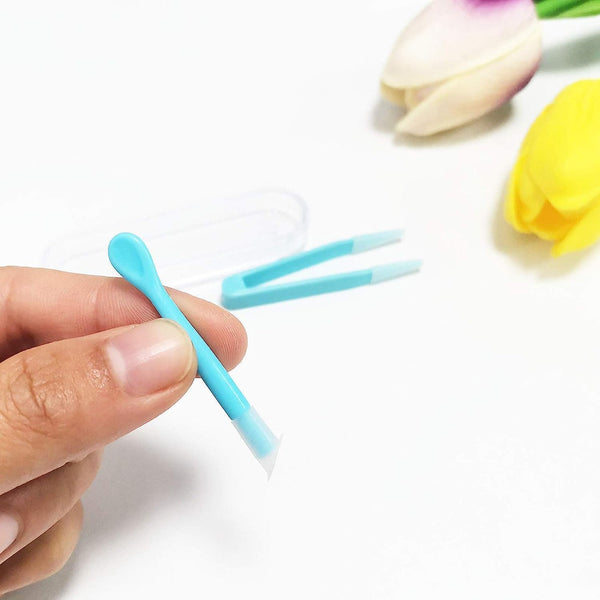 4Pcs Blue Contact Applicator,Contact Lens Remover Tool,Inserter/Remover+Tweezer with Soft Tip,For Contact Lens Cases Health and Household Contact