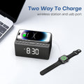 ANJANK Wooden Sound Machine Alarm Clock for Bedroom, Bluetooth Speaker, 20 Soothing Sounds, 0-100% Dimmer, Wireless Charging Station for