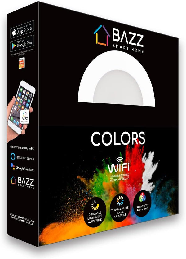 BAZZ Smart Home 4-in Wi-Fi RGB Tunable Slim Disk LED Recessed Fixture Kit-White 1 Count (Pack of 1)