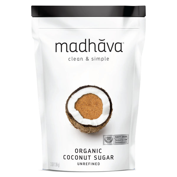 MADHAVA Organic Coconut Sugar 3 Lb. Bag (Pack of 1), Natural Sweetener, Sugar Alternative, Unrefined, Sugar for Coffee, Tea & Recipes, Vegan,