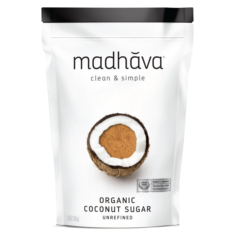 MADHAVA Organic Coconut Sugar 3 Lb. Bag (Pack of 1), Natural Sweetener, Sugar Alternative, Unrefined, Sugar for Coffee, Tea & Recipes, Vegan,