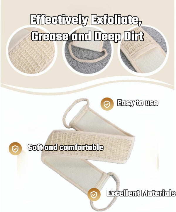 Linen Back Scrubbers+Double Thickened Waterproof Layers Bathing Hat+Linen Exfoliating Shower Bath Gloves,Bath Accessories Setï¼Reusable,For Body,