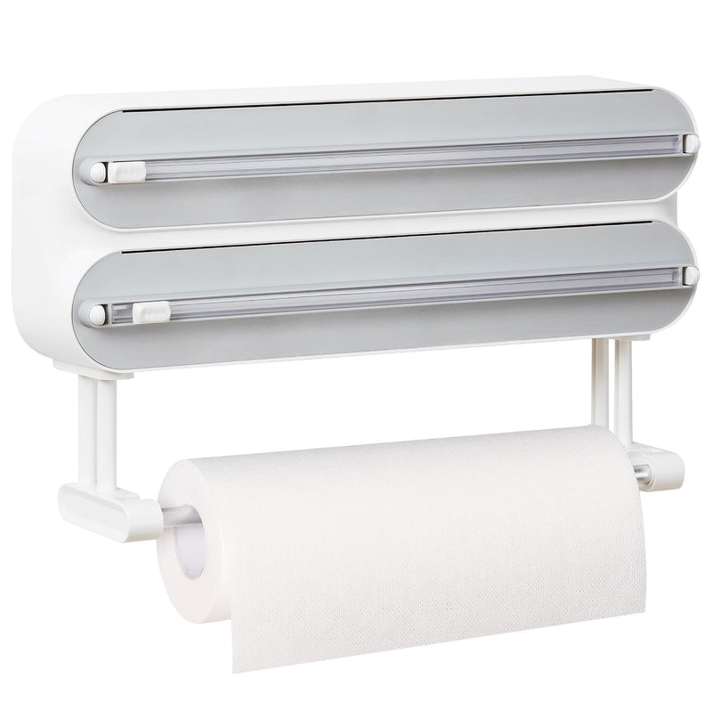 Magnetic Plastic Wrap Dispenser with Cutter - Refillable Aluminum Tin Foil and Plastic Wrap Organizer for Kitchen, Quasziwa Upgraded 3 in 1 Paper