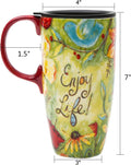 CEDAR HOME Coffee Ceramic Mug Porcelain Latte Tea Cup with Lid 17Oz. Enjoy Life