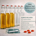 Otis Classic Swing Top Glass Bottles - Set of 6, 16oz w/Marker & Labels - Clear Bottle with Caps for Juice, Water, Kombucha, Wine, Beer Brewing,