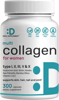 Multi Collagen Pills with Vitamin C, E & Biotin, 300 Capsules â Hydrolyzed Collagen Peptides â 11 in 1 Formula with Saw Palmetto, Bamboo Silica, &