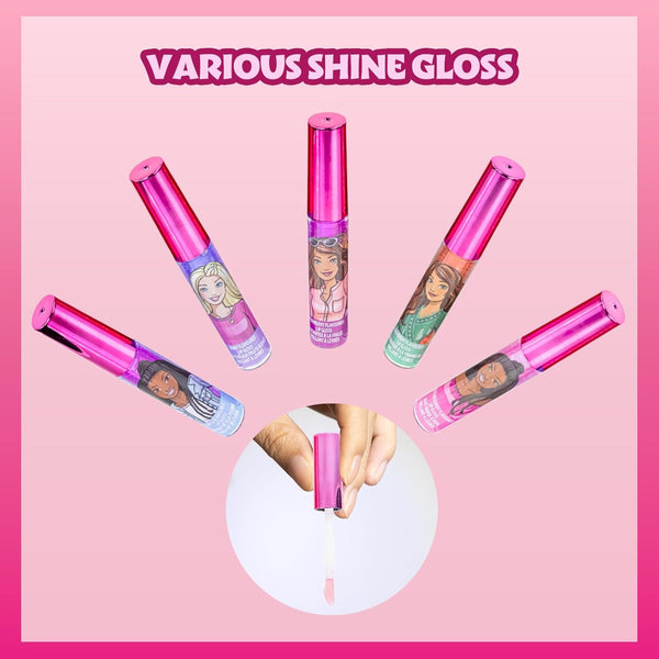 Barbie 12 Piece Plant Based Lip Gloss, Girls Party Favors, First Makeup Set for Girl, Perfect for Parties, Sleepovers, and Birthday Gifts, Ages