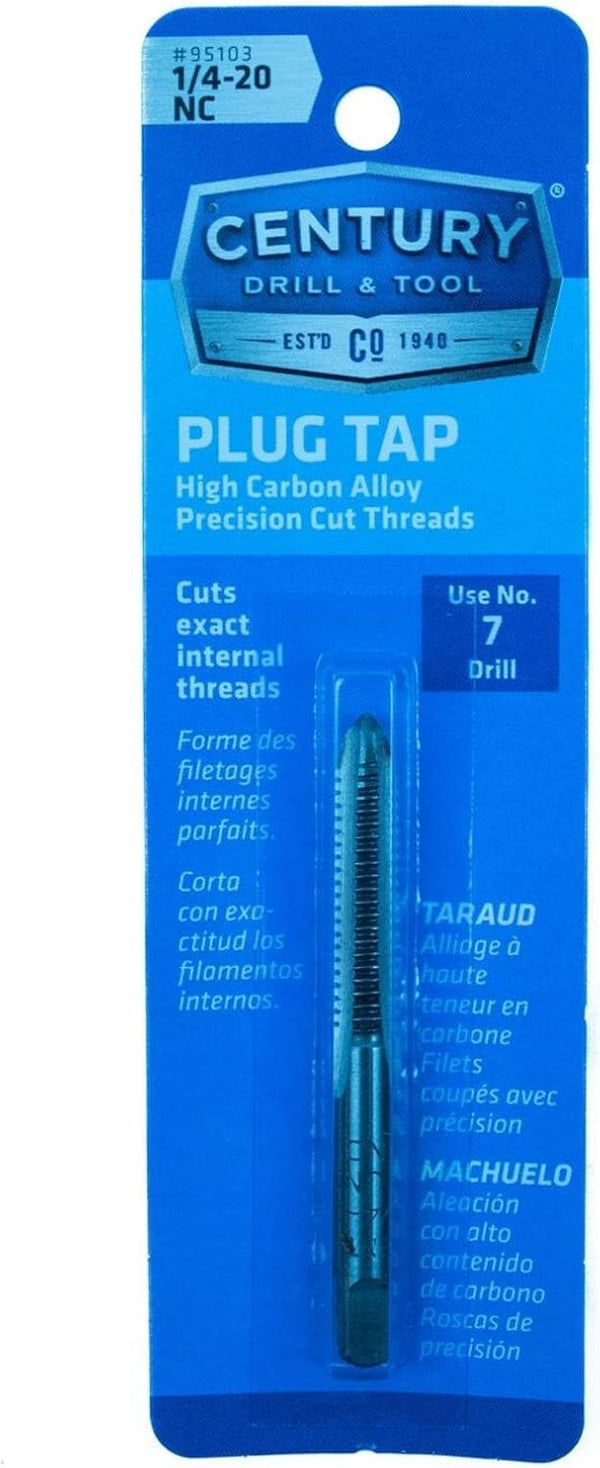 Century Drill & Tool – 95103 Carbon Steel Tap – ¼-20NC – Precise Threading, for Use with Size 7 Drill, Home Improvement, DIY, Construction 1 Count