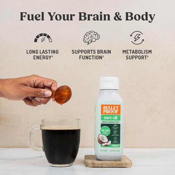 Bulletproof MCT Oil Made with C10 and C8 Oil, 16 Ounces, Keto Supplement for Sustained Energy, Brain and Body Fuel, Add to Coffee and Smoothies
