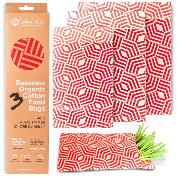 Waxwrap Beeswax Wraps for Food, Organic Cotton Food Bags - Sustainable Plastic Bag Alternative, Reusable Snack Bags, Bees Wax Wraps Reusable Food