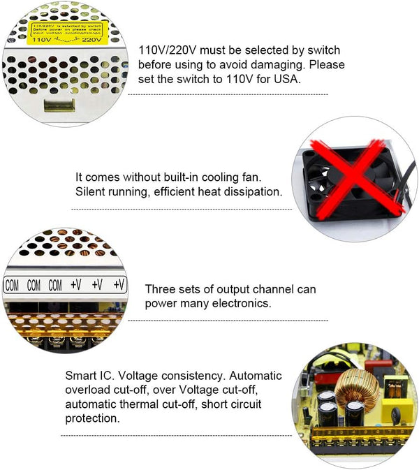 SHNITPWR 24V Power Supply 10A 240W AC DC Adapter, DC 24 Volt 10 Amp Switching Power Converter Transformer LED Driver 110V / 220V AC in for LED
