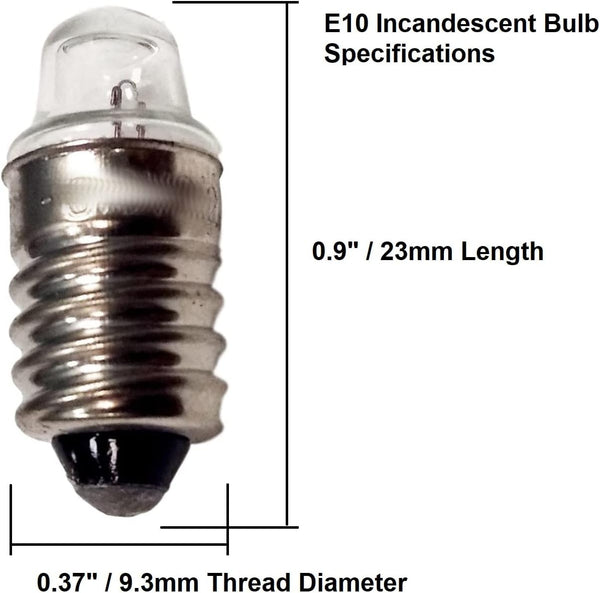 Pack of 10 E10 Miniature Screw Base Light Bulbs, 1.5V / 0.3A Flashlight Style, Incandescent â¦