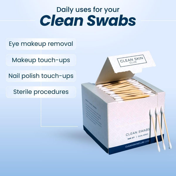 Clean Skin Club Clean Swabs | 500CT | One Pointed Tip | Biodegradable + Organic Cotton & Bamboo | Makeup & Nail Polish Touch-Ups | Chlorine-Free &
