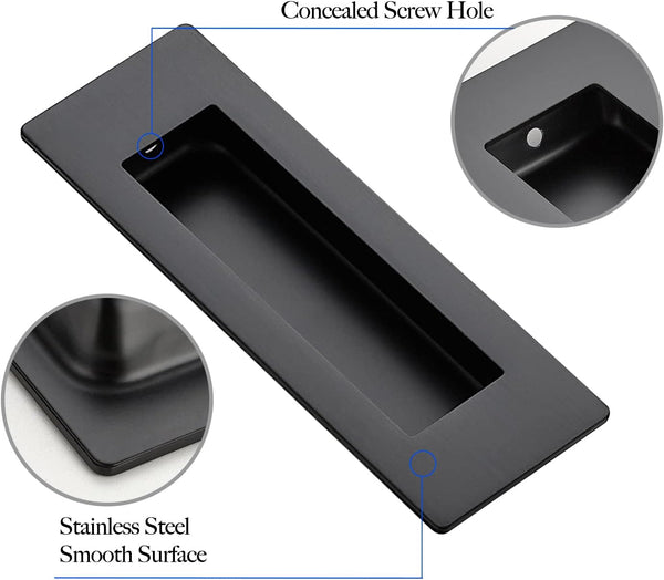 Ravinte 4 Pack Black Sliding Closet Door Handles Black Flush Pulls 4.72In Length Recessed Finger Pulls for Sliding Barn Door Sqaure Cabinet Pulls
