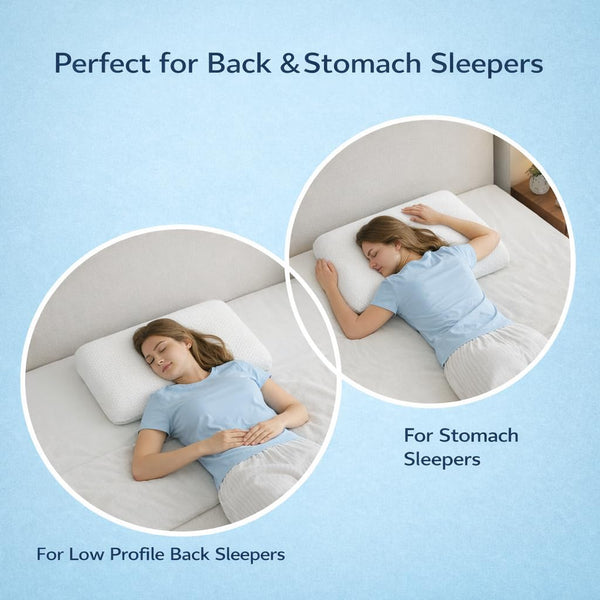 Slim 3.2" Stomach Sleeping Memory Foam Pillow-Thin, Flat, Soft yet Supportative for Belly, Back& Stomach Sleepers