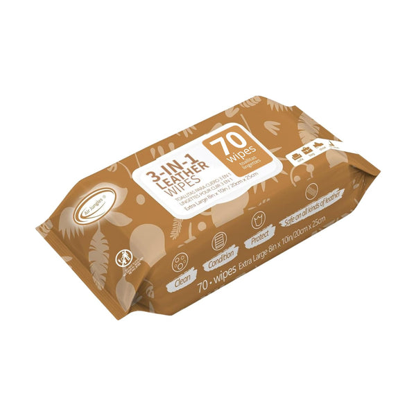 Air Jungles 3In1 Leather Cleaner Wipes 70 Count, Extra Large 8" X 10" Size, Clean Condition Protect Wipes for Vinyl and Leather Apparel Furniture