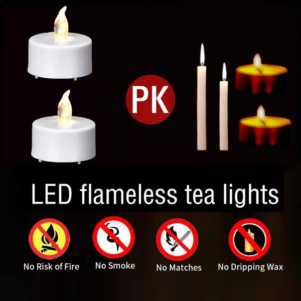 Battery Operated Flameless Tea Lights, Led Flickering Electric Votive Candle 24 Pack Realistic and Bright for Seasonal, Festive Celebrations and