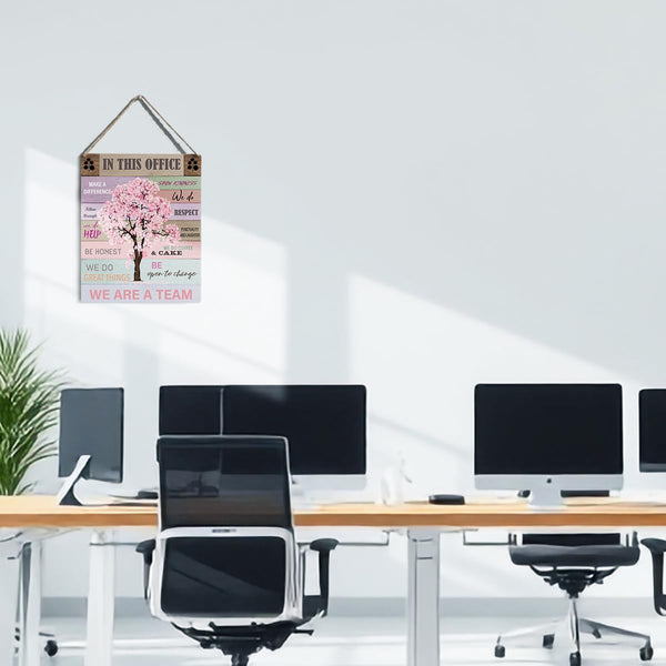 Office Quote Pink Tree Signs Wall Decor Desk Accessories Rustic in This Office Make a Difference Wooden Hanging Sign Decoration for Home Office