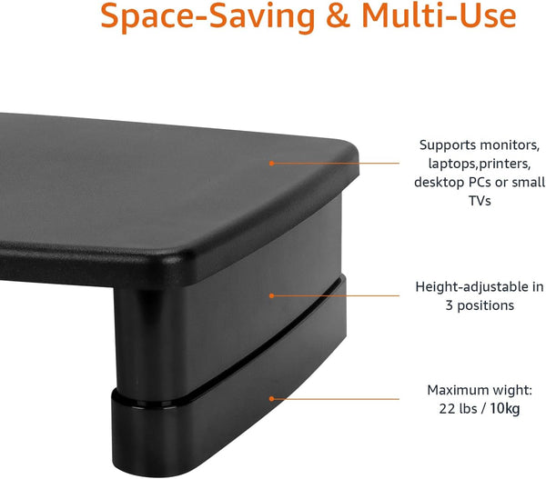 Amazon Basics Height Adjustable Monitor Stand Riser with Storage Organizer, Multifunctional Desk Accessories for Reduced Neck Strain - Fits