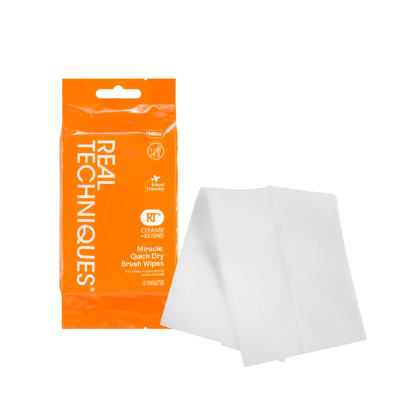 Real Techniques Miracle Quick Dry Brush Wipes, Remove Product Build-Up, Easily Switch Colors, Fast Drying, Convenient Makeup Brush Cleaner,
