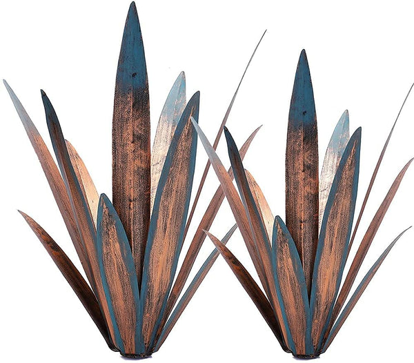 Jesokiibo 2Pcs Tequila Rustic Sculpture DIY Metal Agave Plant Home Decor Rustic Hand Painted Metal Agave Garden Ornaments Outdoor Decor Figurines