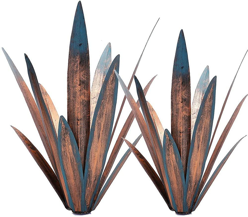 Jesokiibo 2Pcs Tequila Rustic Sculpture DIY Metal Agave Plant Home Decor Rustic Hand Painted Metal Agave Garden Ornaments Outdoor Decor Figurines