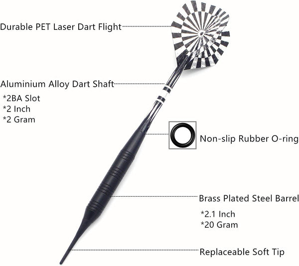 Soft Tip Darts Set for Electronic Dart Board 18/22G Plastic Tip Darts Set with Brass Barrels&Aluminum Shafts, 6 Flights 3 Spare Plastic Dart Shaft