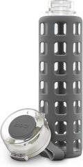 Ello Syndicate 20Oz Reusable Glass Water Bottle with One-Touch Leak Proof Flip Lid and Protective Non-Slip Silicone Sleeve and Carry Loop for