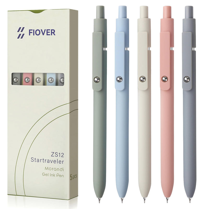 FIOVER Gel Pens, 5Pcs 0.5Mm Quick Dry Black Ink Fine Point Smooth Writing Pens High-End Series Ballpoint for Office School Supplies(Morandi)