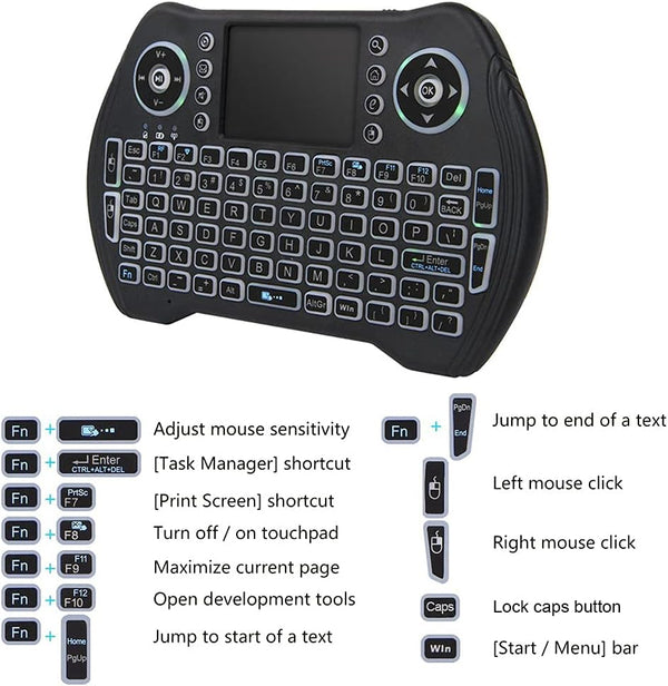 BL Mini Wireless Keyboard Remote Control with Touchpad Mouse Combo, Backlit 2.4Ghz Mini Keyboard Wireless USB Dongle Rechargeable Li-Ion Battery