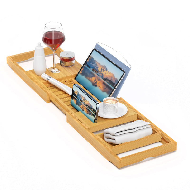 Luxury Bathtub Caddy Trayï¼Bamboo Bathtub Tray Caddy - Wood Bath Tray Expandableï¼Can Be Placed Book and Integrated Tablet Smartphone and Wine