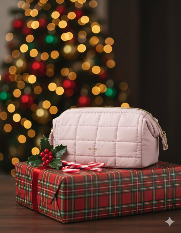 BAGSMART Makeup Bag Travel Toiletry Bag, Puffy Padded Make up Bags for Women Makeup Organizer Case, Wide-Open Pouch Purse Travel Essentials