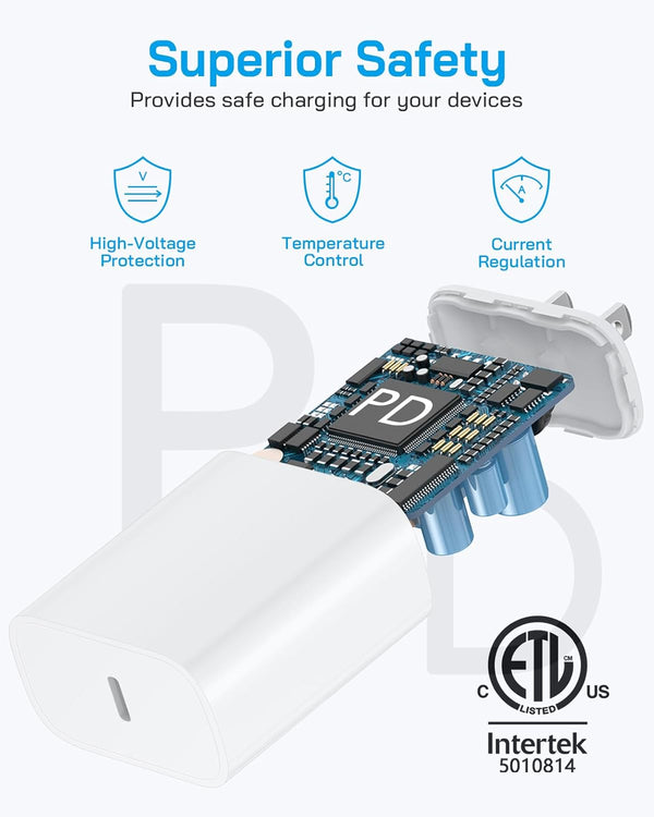 I Phone 16 15 Charger Fast Charging - 20W PD Fast Charger Block with 6Ft USB C Cable for I Phone 16/15 Series, I Pad Pro/Air/Mini, Galaxy S23,